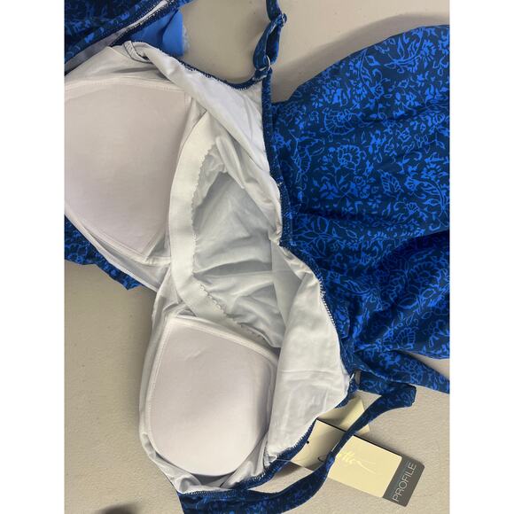 NWT Gottex Sz 14 Petrol Blue Mehndi V-Neck Ruffled Shoulder One Piece Swimsuit - Picture 7 of 7